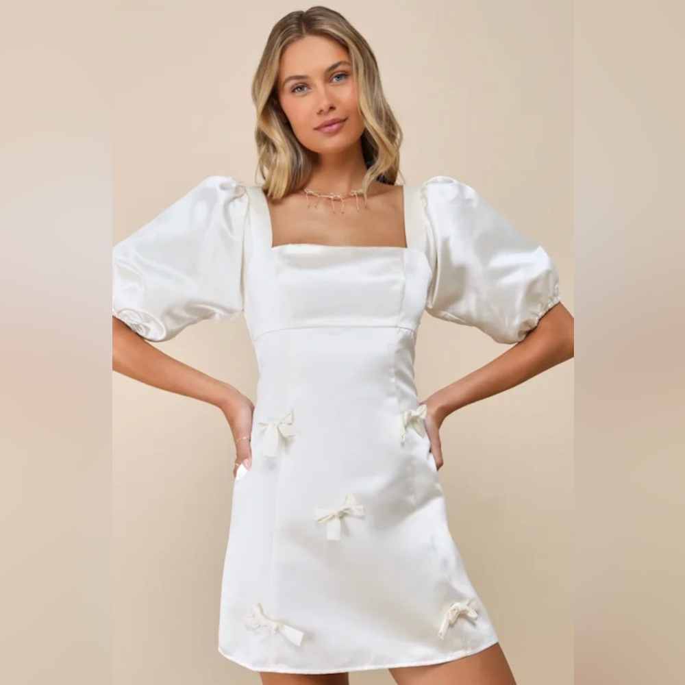 Champagne Lulus Bow Mini Dress